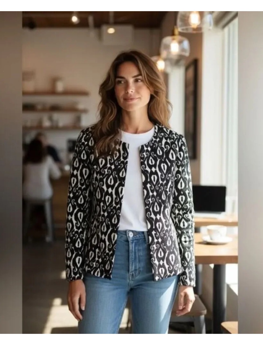 Black Label Evan Picone Patterned Open-Front Blazer